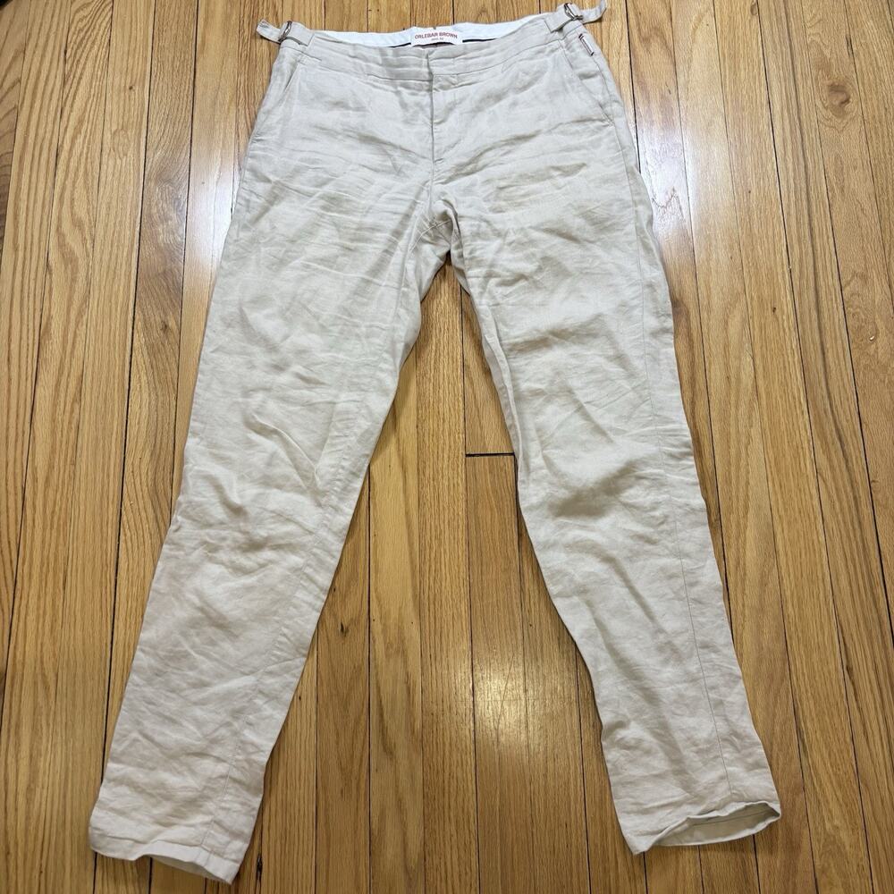 Orlebar Brown Men’s Size 32 100% Linen Trousers Cream White Pants Made Portugal